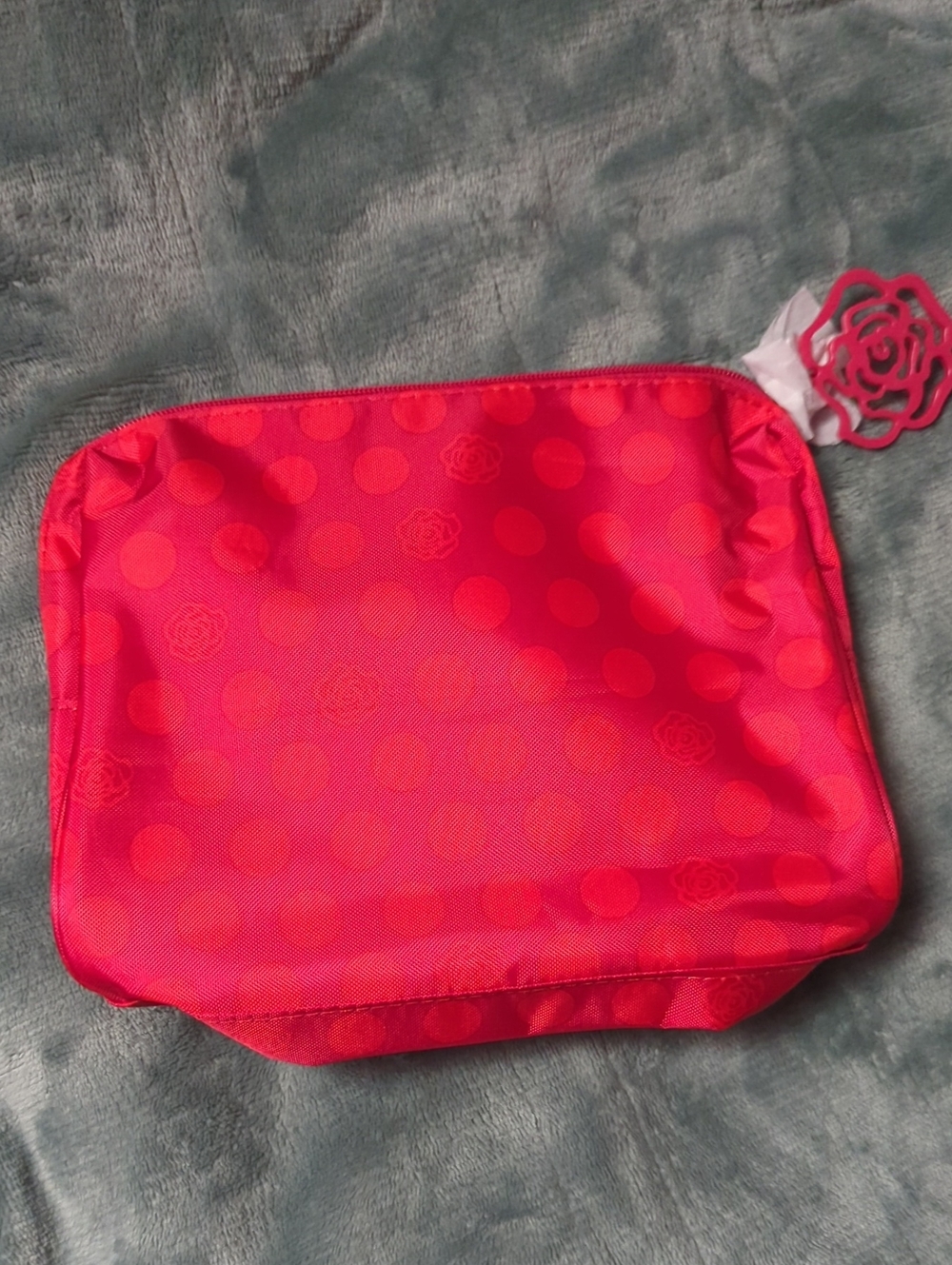 14-Pink Polka Dot Cosmetic Pouch. Used